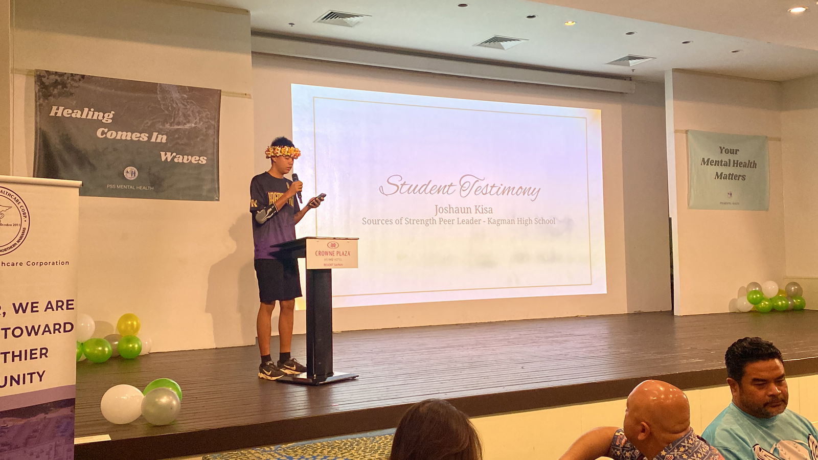 Student athlete Joshaun Kisa delivers his remarks at the proclamation signing for Mental Health Awareness Month and Adolescent Health Awareness Month.  