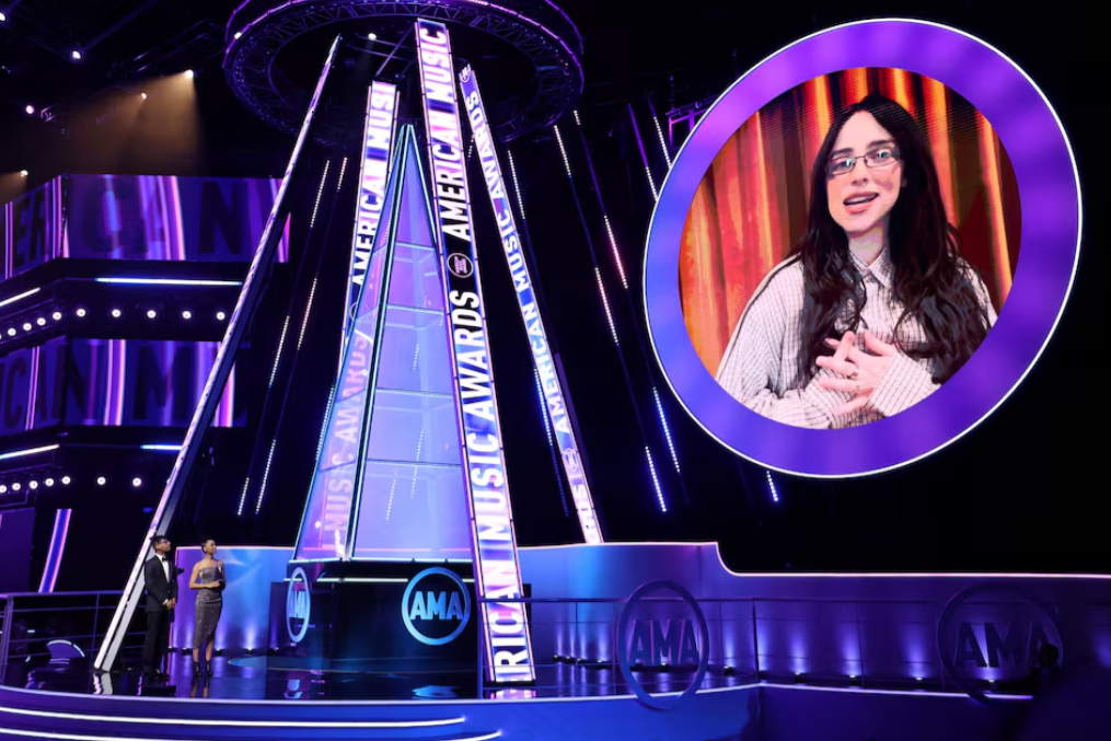 Billie Eilish gives her acceptance speech for the Artist of the Year award virtually.REUTERS