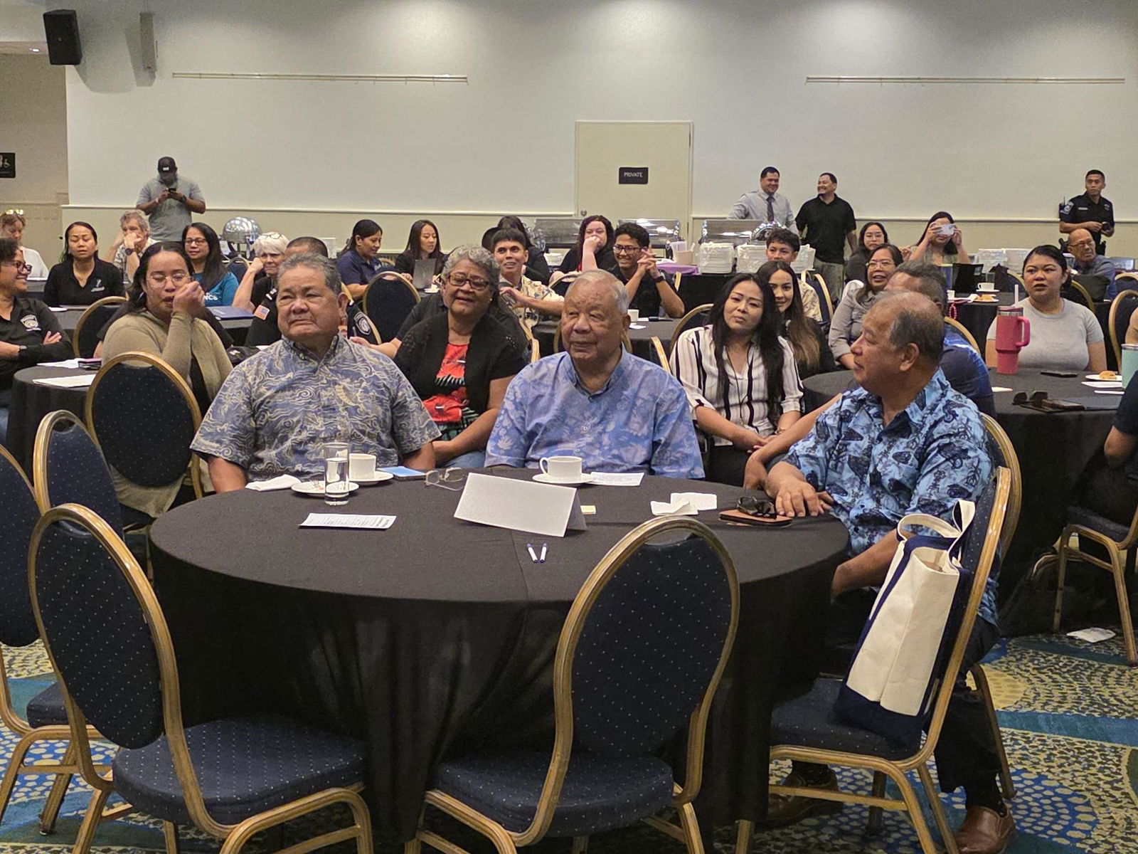 Chief Justice Alexandro Castro, Lt. Gov. David Apatang, and Justice Perry Inos at the 2025 Treatment Court Summit on Thursday.