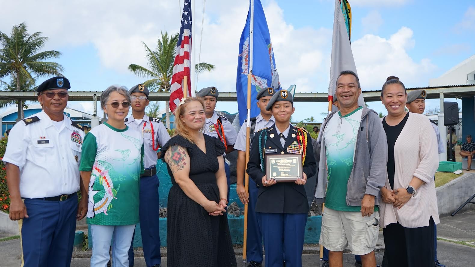 C/LTC Riana Vicente, the outgoing battalion commander, receives a plaque for her hard work and dedication.