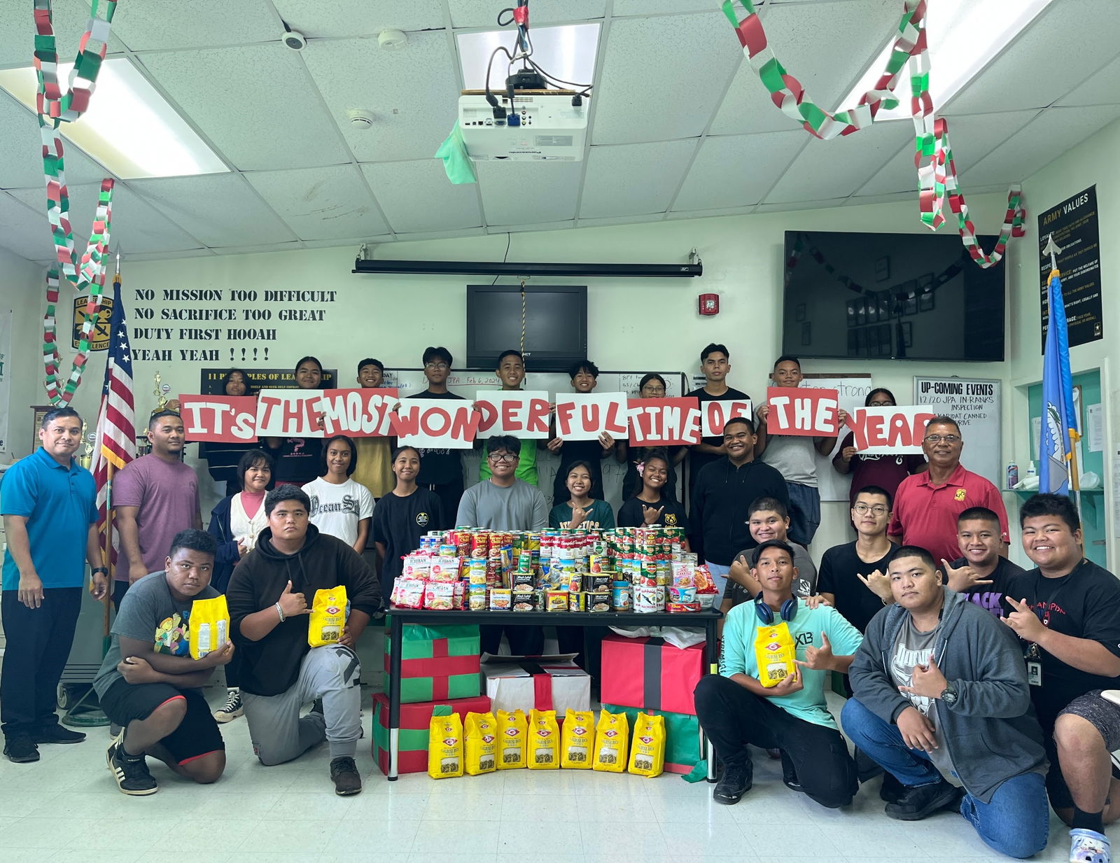 The Saipan Southern High School Manta Ray Battalion cadets donated canned goods to the Karidat charitable organization.