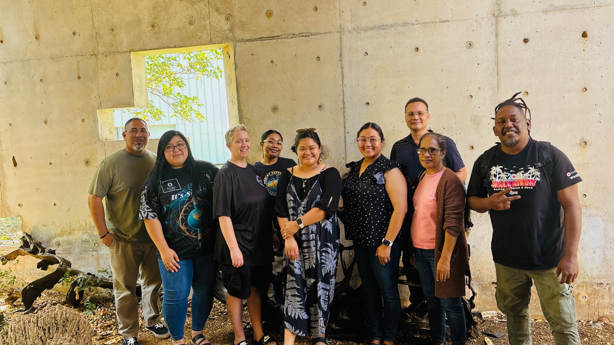 Teacher participants of the CNMI Marine Debris Curriculum - Feedback Workshop with the CNMI Public School System and MINA present. From left, Asap Ogumoro (CNMI PSS), Esco Ulloa, April Liske-Clark, Nina Manglona, Jolly Ann Taisacan (MINA), Angela Camacho, James Montenegro, Enterina A. Calvo, and Mack James. Not in the photo is Deseriee Pendergrass.MINA photo