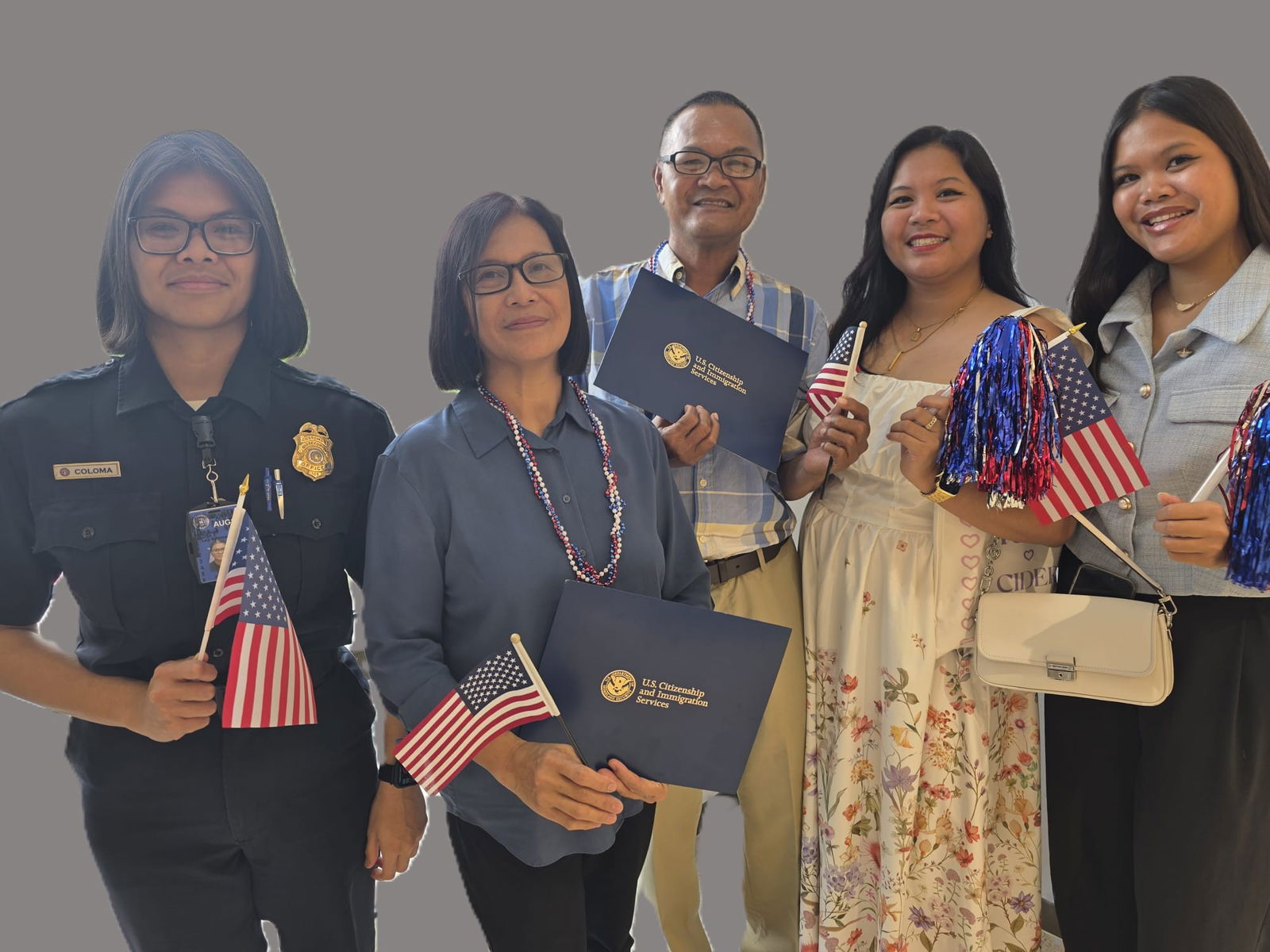 Recently sworn in U.S. citizens Ronald and Maria Lea Coloma with their three daughters pose for Variety on MondayPhoto by Bryan Manabat