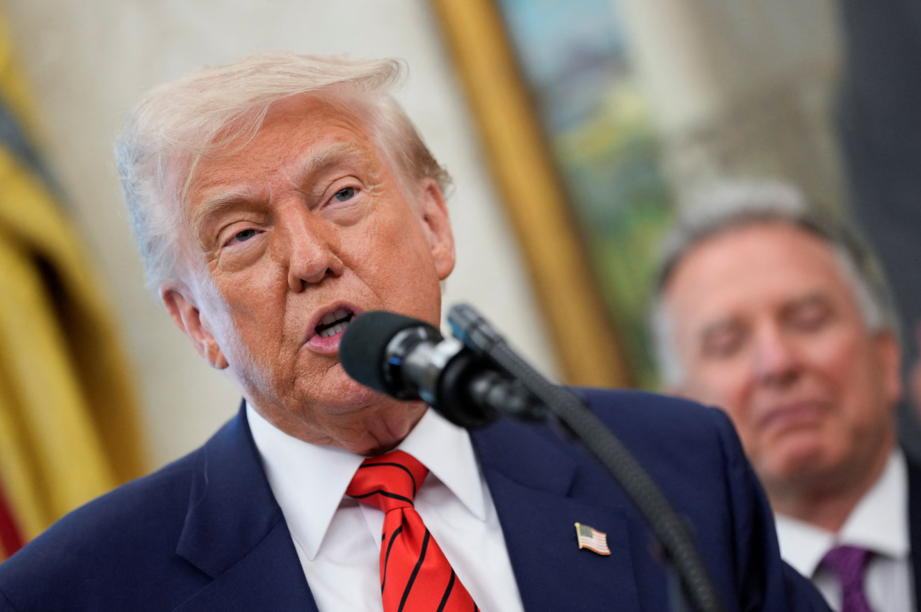 President Donald Trump speaks during a swearing-in ceremony of Special Envoy Steve Witkoff in the Oval Office at the White House in Washington, D.C., May 6, 2025.REUTERS
