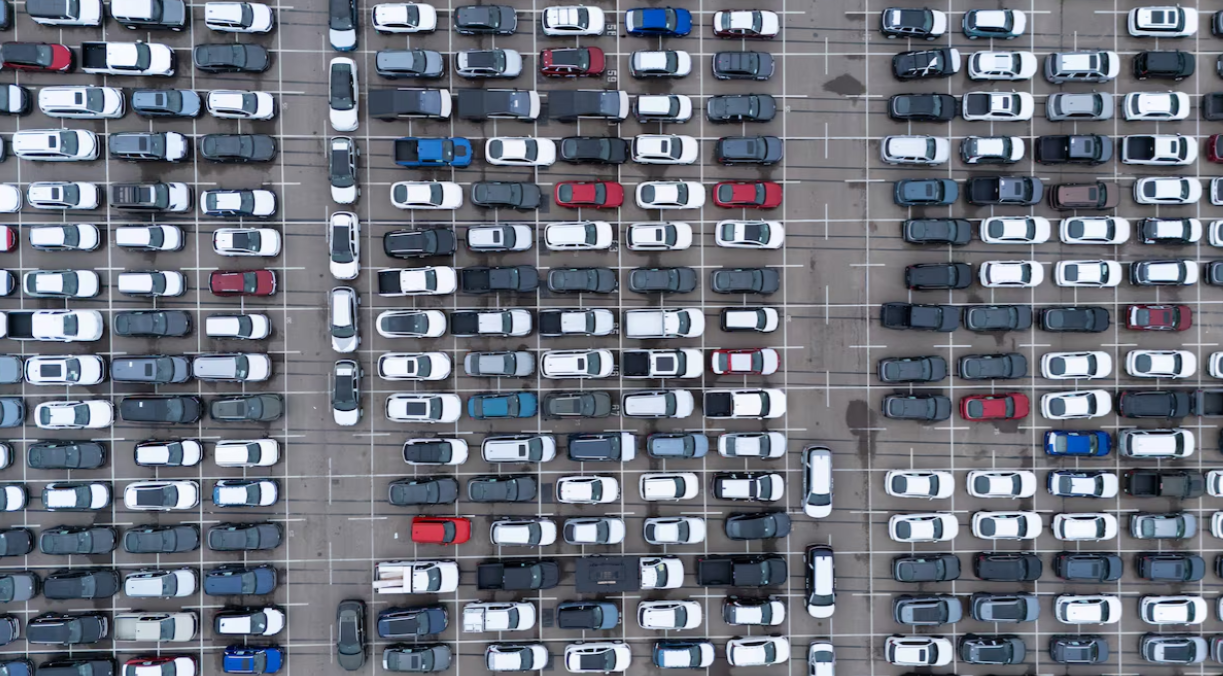 Automobiles at the shipping terminal are shown from the view of a drone in San Diego, California, March 26, 2025. REUTERS