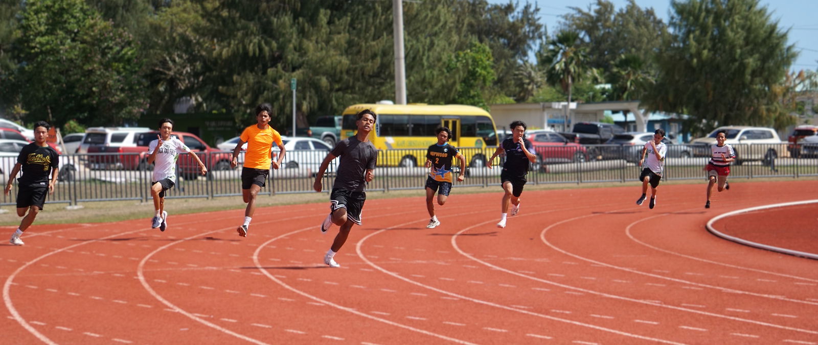 A runner takes the lead in the boys 14U 1500m distance of the PSS-McDonald's All School Track and Field SY24-25 at the Oleai Sports Complex on Saturday.Photo by James F. Sablan Jr.