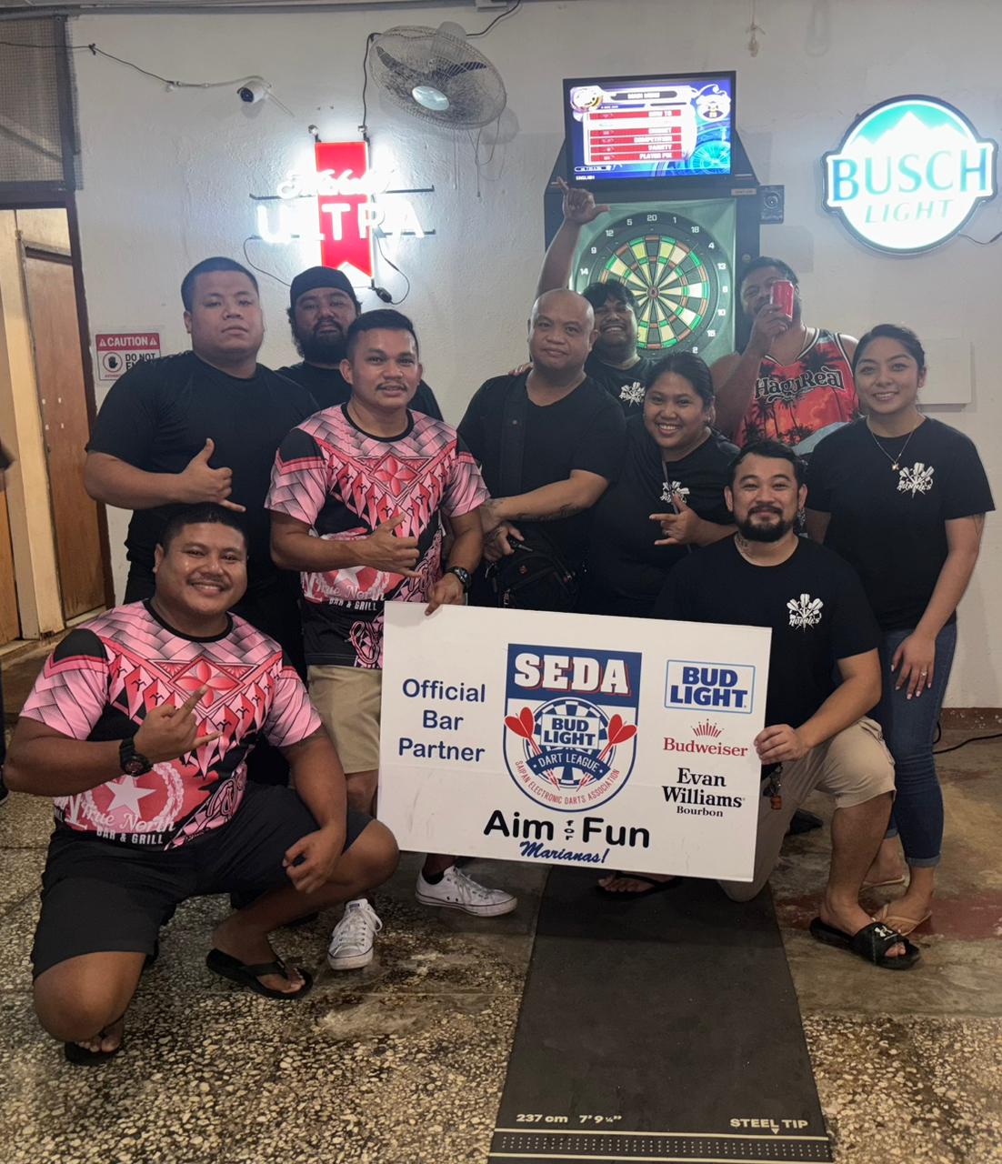 The True North Cherry Popperz and L.S Hobbies Score Horse players pose for a photo after their match in the Chichirika C Division of the 2025 SEDA Bud Light Dart League at the Bravo Kitchen & Bar on Wednesday night.Contributed photo