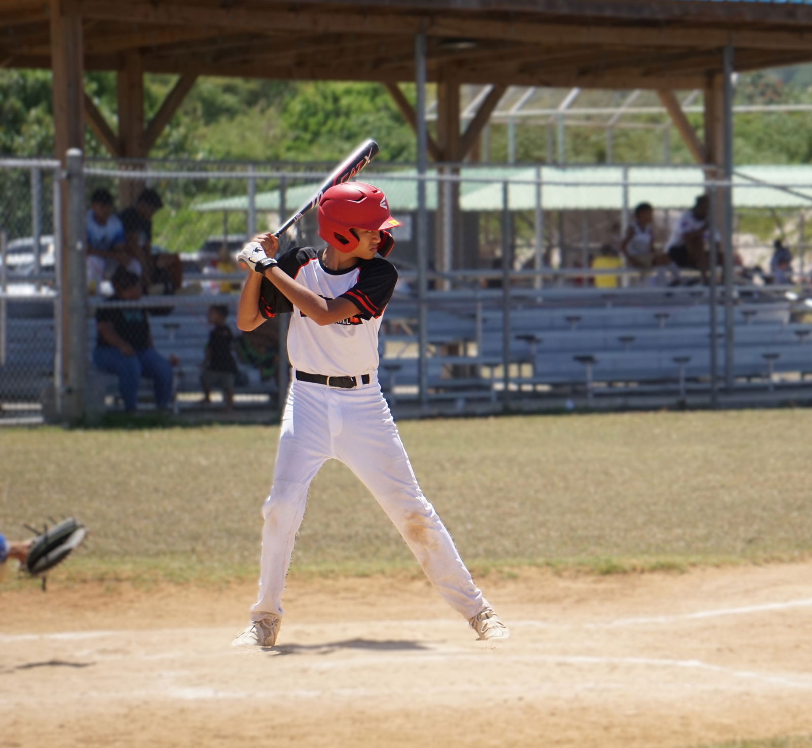Bears Jr.’s Daniel Camacho readies for the incoming pitch during a junior division game of the 2025 Saipan Little League Baseball at the Francisco "Tan Ko" Palacios Baseball Field.Photo by James F. Sablan Jr.