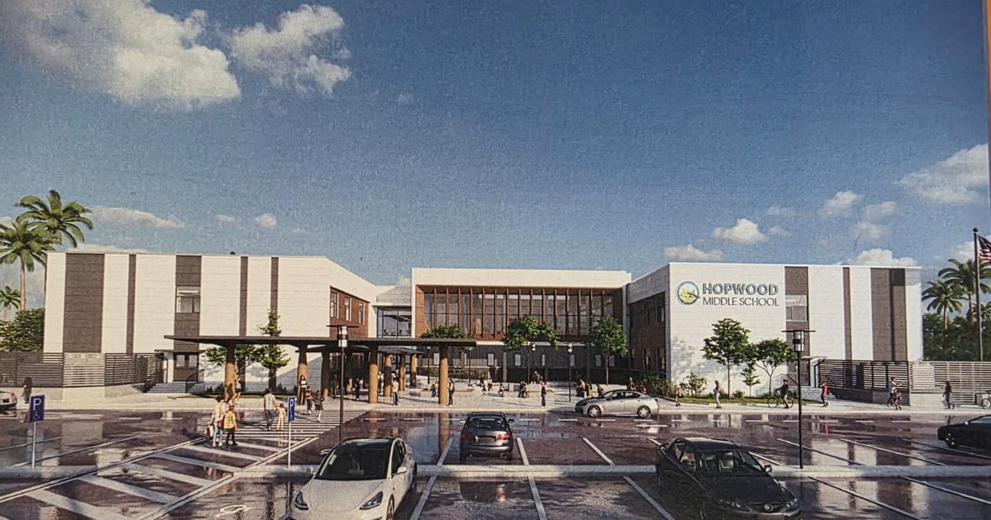An artist’s depiction of the new Admiral Herbert G. Hopwood Middle School.Contributed image