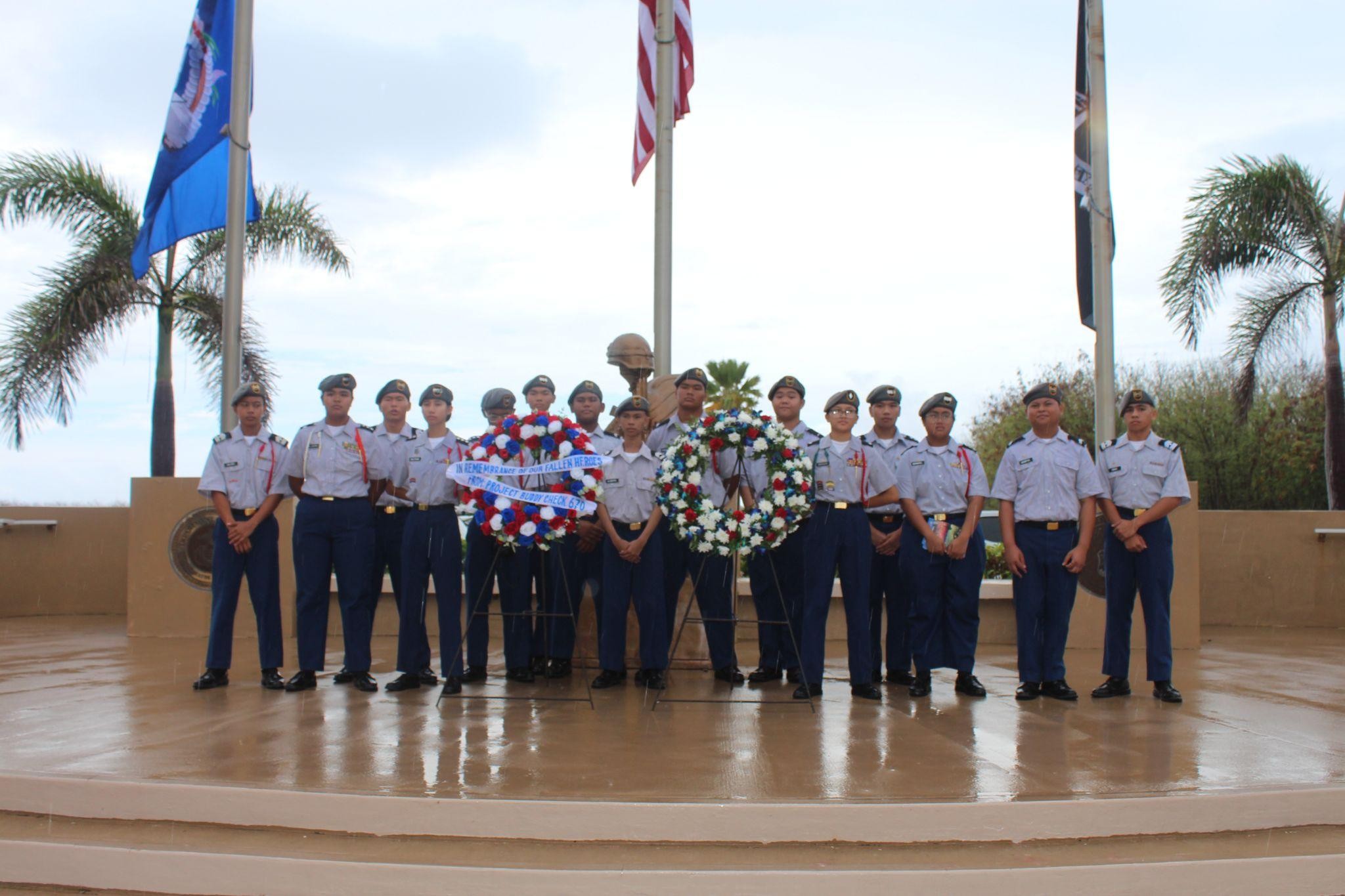 The SSHS Manta Ray Battalion cadets pose for a group photo at the Veterans Cemetery in Marpi on Memorial Day, May 26, 2025.Manta Ray Battalion photo