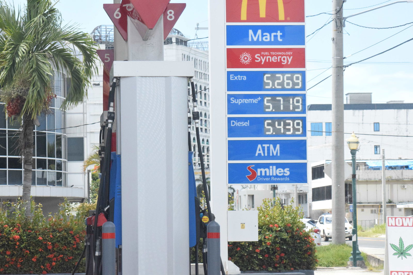 The Mobil Oil station on Beach Road in Garapan displays its new gasoline prices on Tuesday.Photo by Emmanuel T. Erediano