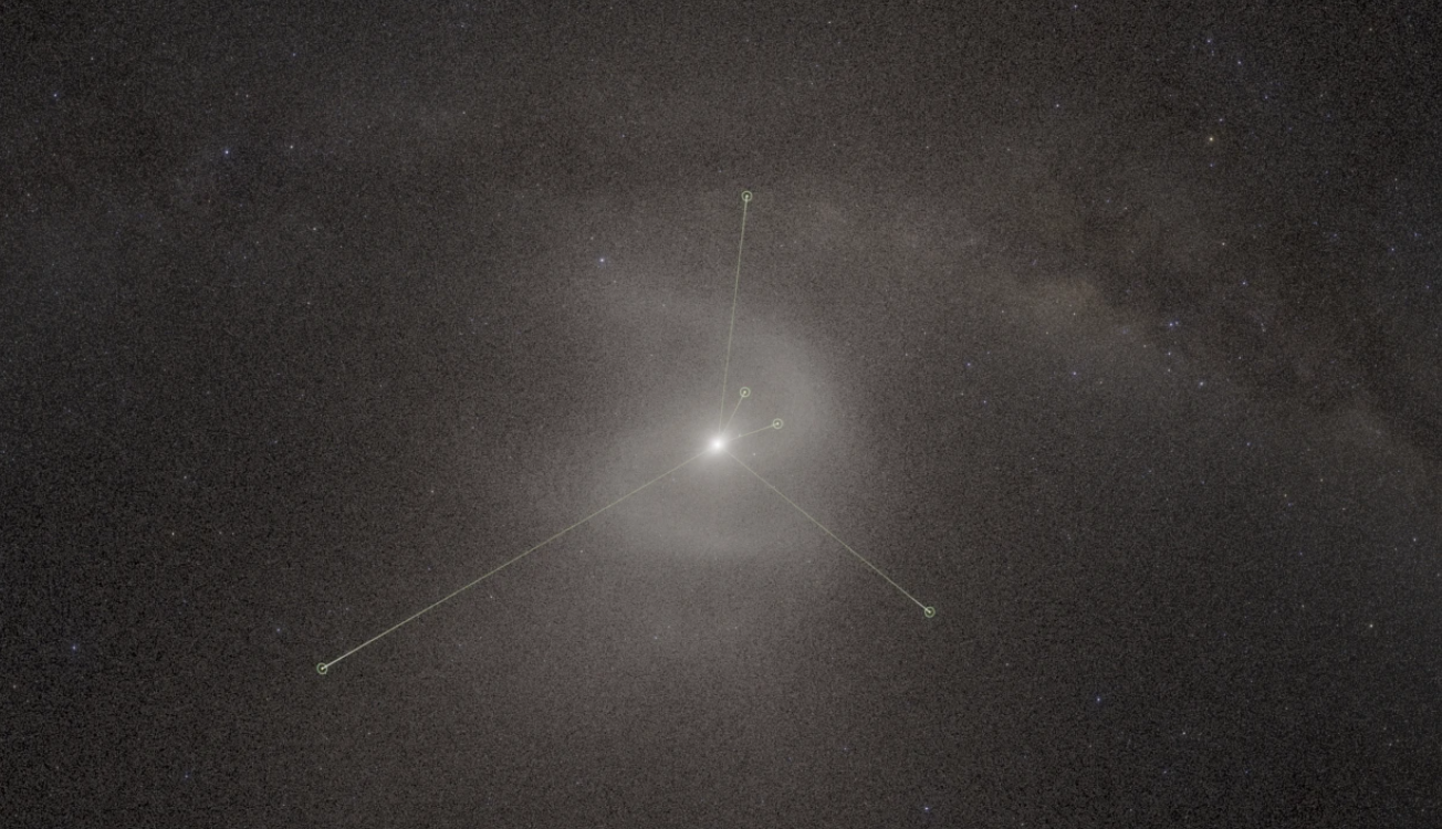 This image shows a new planetarium show depicting a backwards S-shaped spiral in what’s known as the Oort Cloud far beyond Pluto.American Museum of Natural History via AP