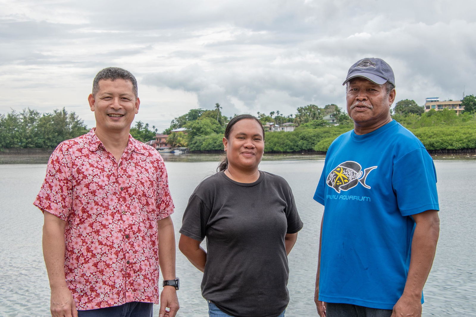 From left, Dr. Yimnang Golbuu, Dawnette Olsudong and Asap Bukurrou.