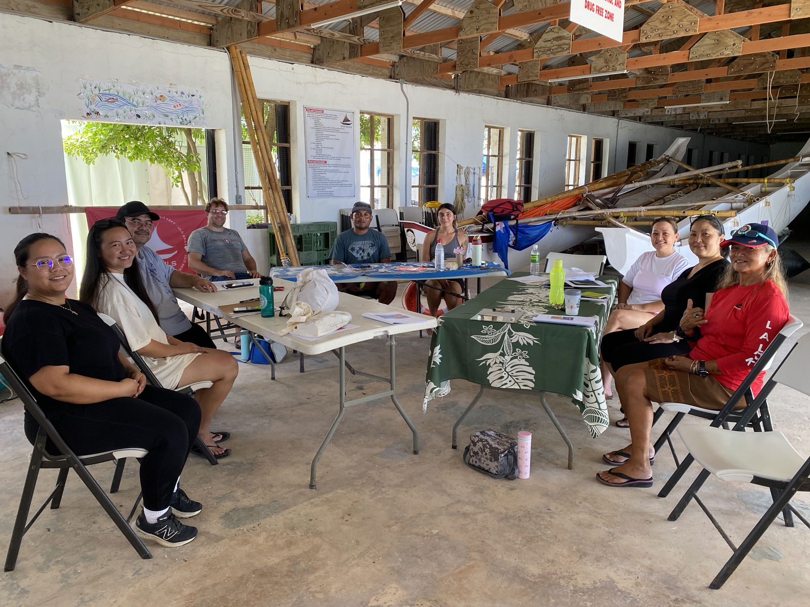 From left, Ashley Roberto, Andrea Roberto, Judge Joseph Camacho, Ian Thomson, Jaime Cuellar, Leeanna Silva, Keiko Yamagata, Chaime Tudela, and 500 Sails Program Manager Andrea Carr.