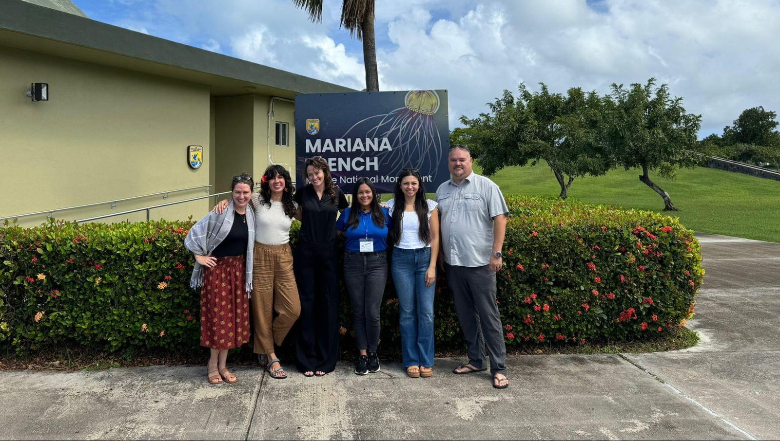 Northern Marianas College Natural Resource Management Program faculty and the U.S. Division of Fish & Wildlife Mariana Trench Marine National Monument staff pose for a photo with Blue Nature Alliance representatives during a recent visit to Saipan.NMC photo