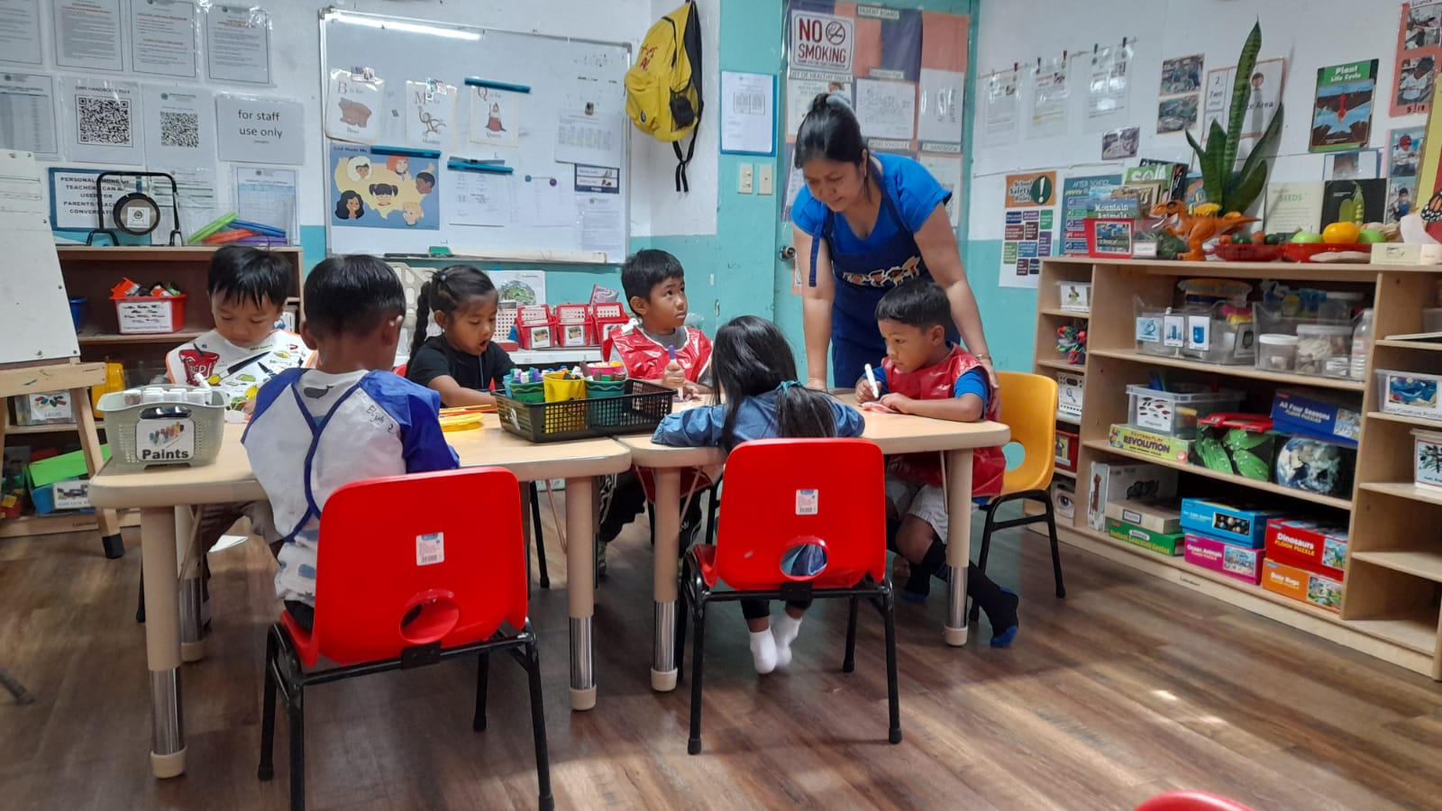 It's another creative day for our K5 students at Chalan Kiya as they work on one of their painting masterpieces.