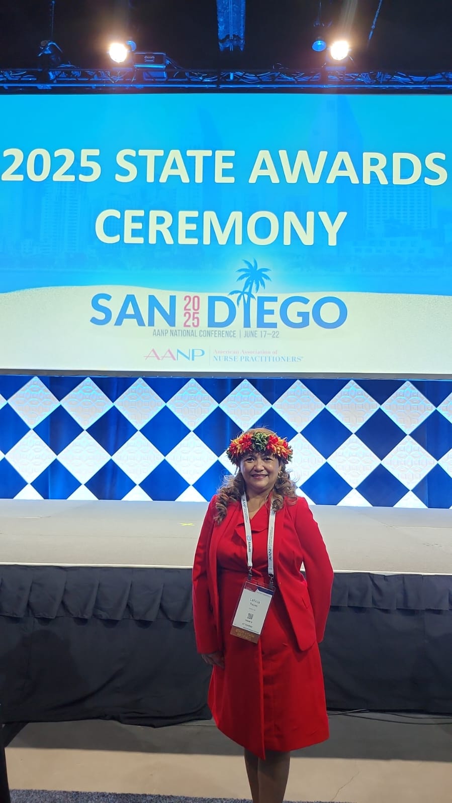 CNMI nurse practitioner Leticia Reyes poses for a photo at the conclusion of the American Association of Nurse Practitioners national conference in San Diego, California on June 22, 2025.Contributed photo