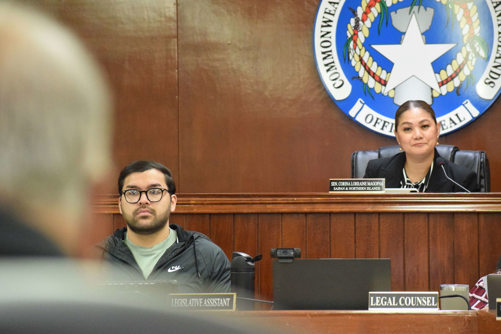 The Senate Committee on Gaming chair, Corina Magofna, listens during a meeting with Commonwealth Casino Commission officials in the Senate chamber on Wednesday.Photo by Emmanuel T. Erediano