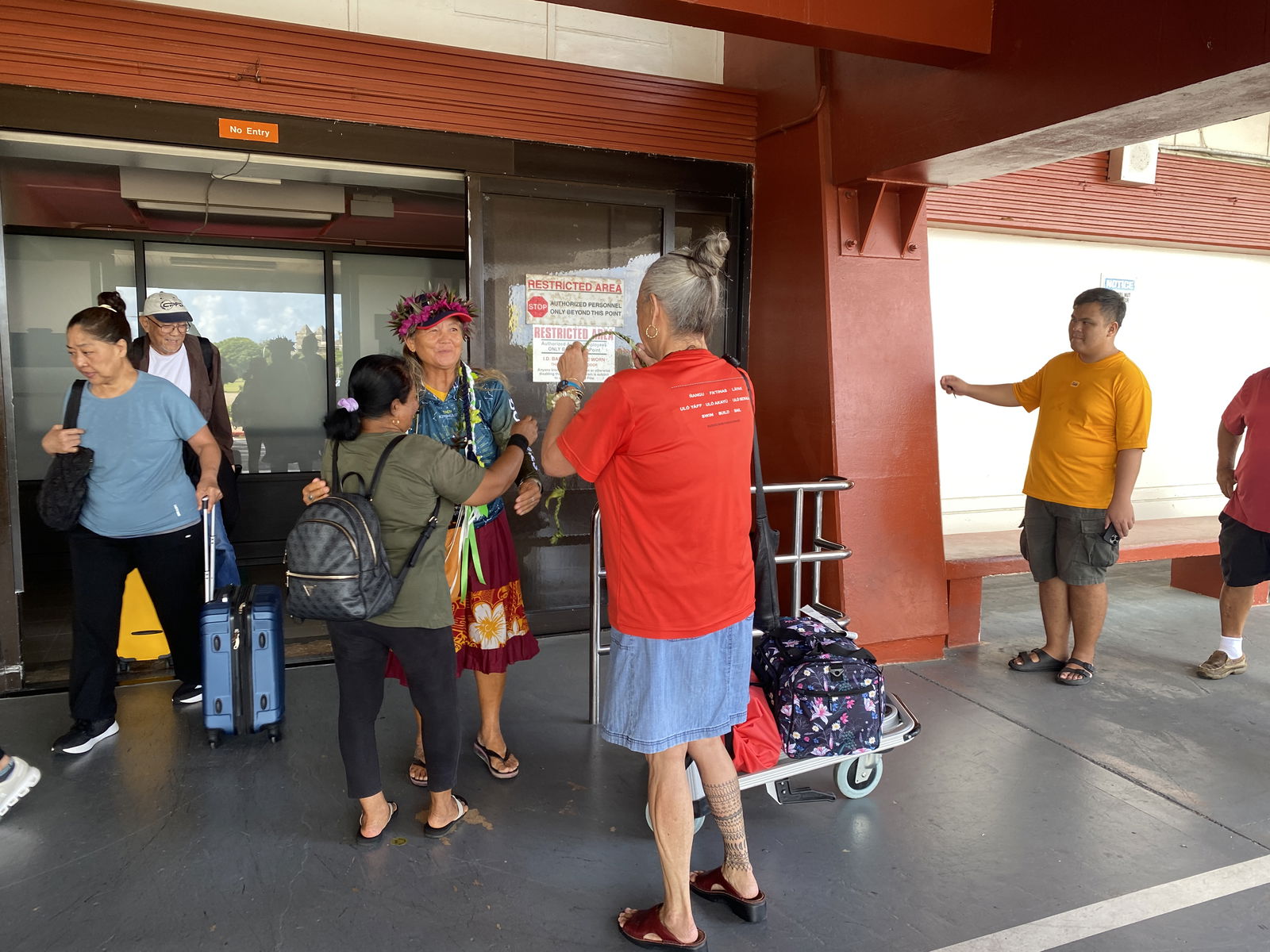 Andrea Carr is welcomed back home at the Saipan airport on Thursday, June 19, 2025 after completing her stint as a crew member of Alingano Maisu.