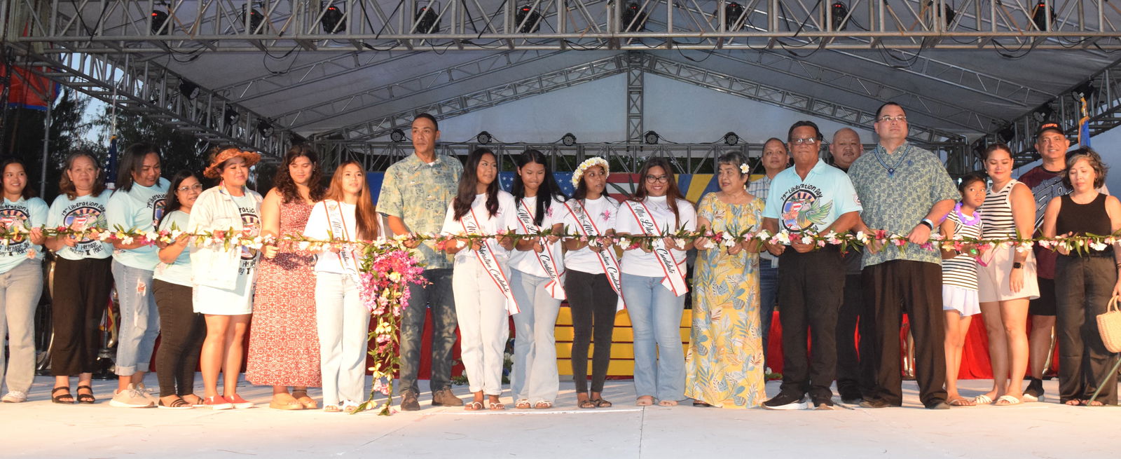 Saipan Mayor Ramon Blas "RB" Camacho, lawmakers, Royal Court candidates and members of the Liberation Day Committee cut the ceremonial ribbon to mark the start of the 79th Liberation Day festivities at the Civic Center in Susupe on Thursday, June 12, 2025.Photo by Emmanuel T. Erediano