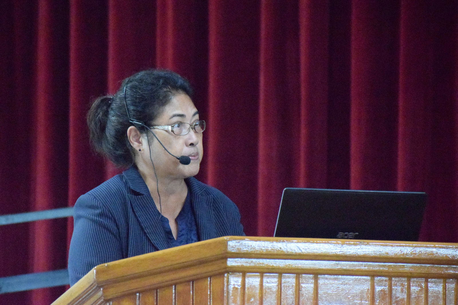 Zoning Administrator Therese T. Ogumoro speaks during a board meeting at the multi-purpose center in Susupe on Tuesday.Photo by Emmanuel T. Erediano