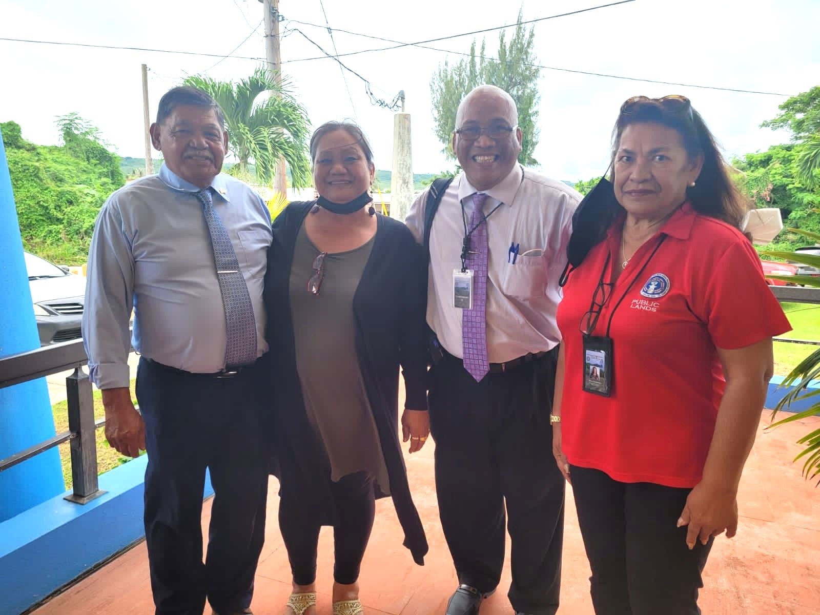 From left, former Senate President Victor Hocog, Tinian DPL Director Bernie San Nicolas, Secretary of Public Lands Sixto Igisomar and Planning Director of DPL Patricia Rasa during a meeting on Tinian.DPL file photo
