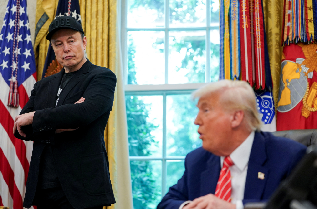President Donald Trump and Elon Musk attend a press conference in the Oval Office of the White House in Washington, D.C., May 30, 2025.REUTERS