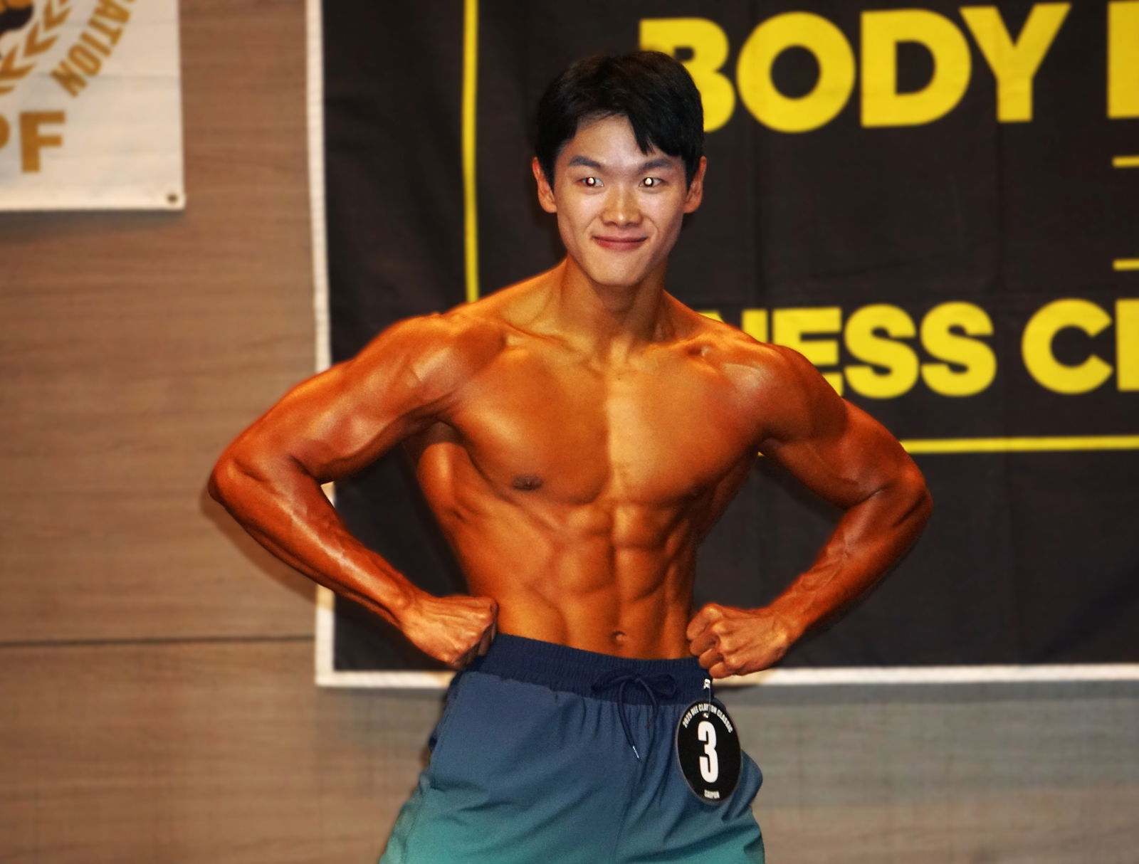 Evan Choi competes in the men’s physique short division.Photo by James F. Sablan Jr.