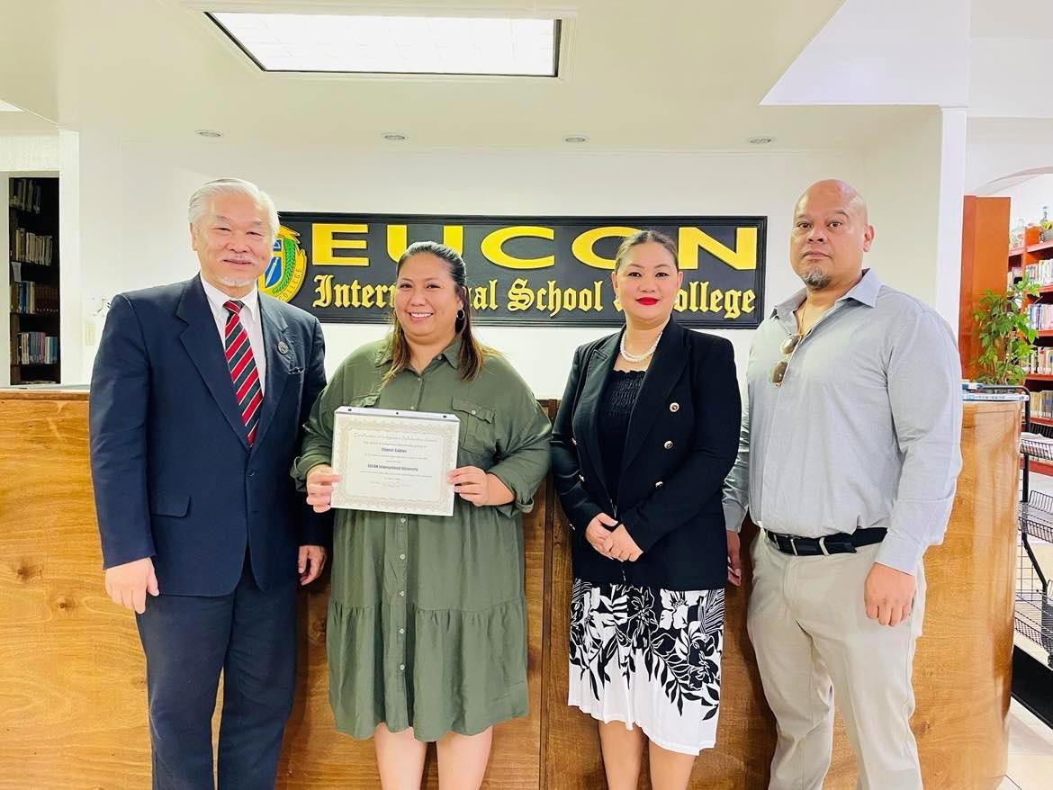 From left, EUCON President Dr. Christian Wei, Shanel Sablan, Sen. Corina Magofna and Joe Rios.EUCON photo