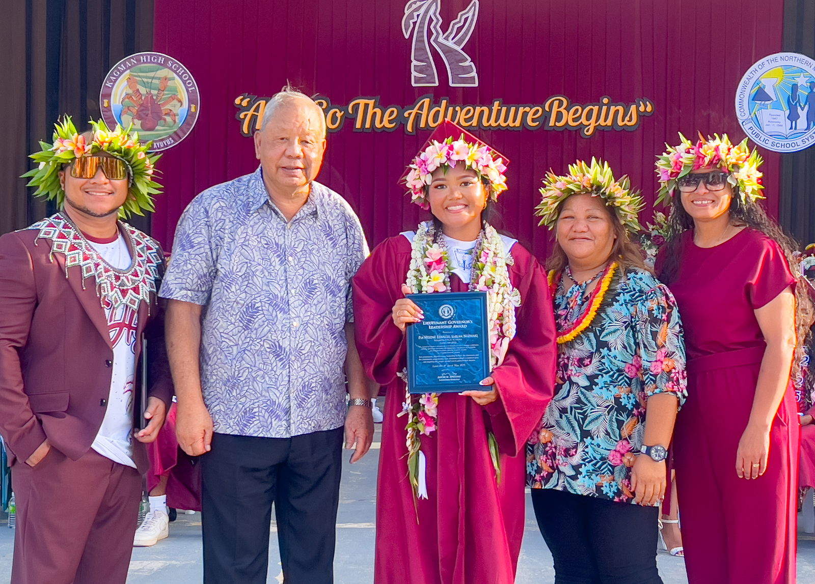 Salutatorian Pia Hele Edangel Sablan Ngewakl is one of the two recipients of the Lieutenant Governor’s Leadership Award, which was presented by Lt. Gov. David M. Apatang.