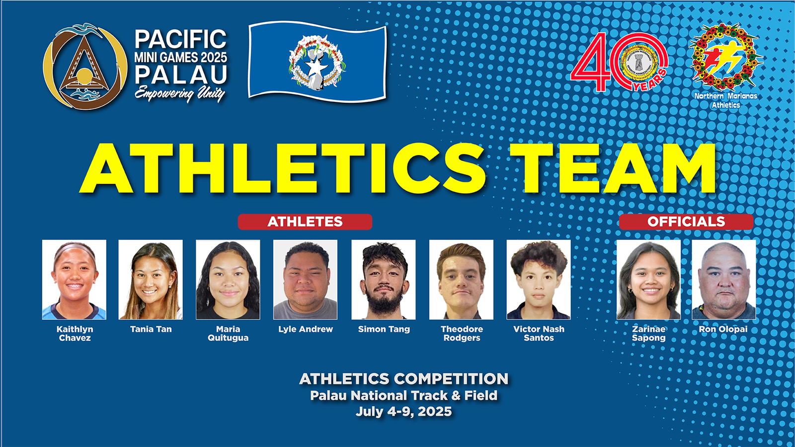 Seven NMI athletes and two officials will participate in the athletics event in the 2025 Pacific Mini Games in Palau from July 4 to 9, 2025.NMSA photos