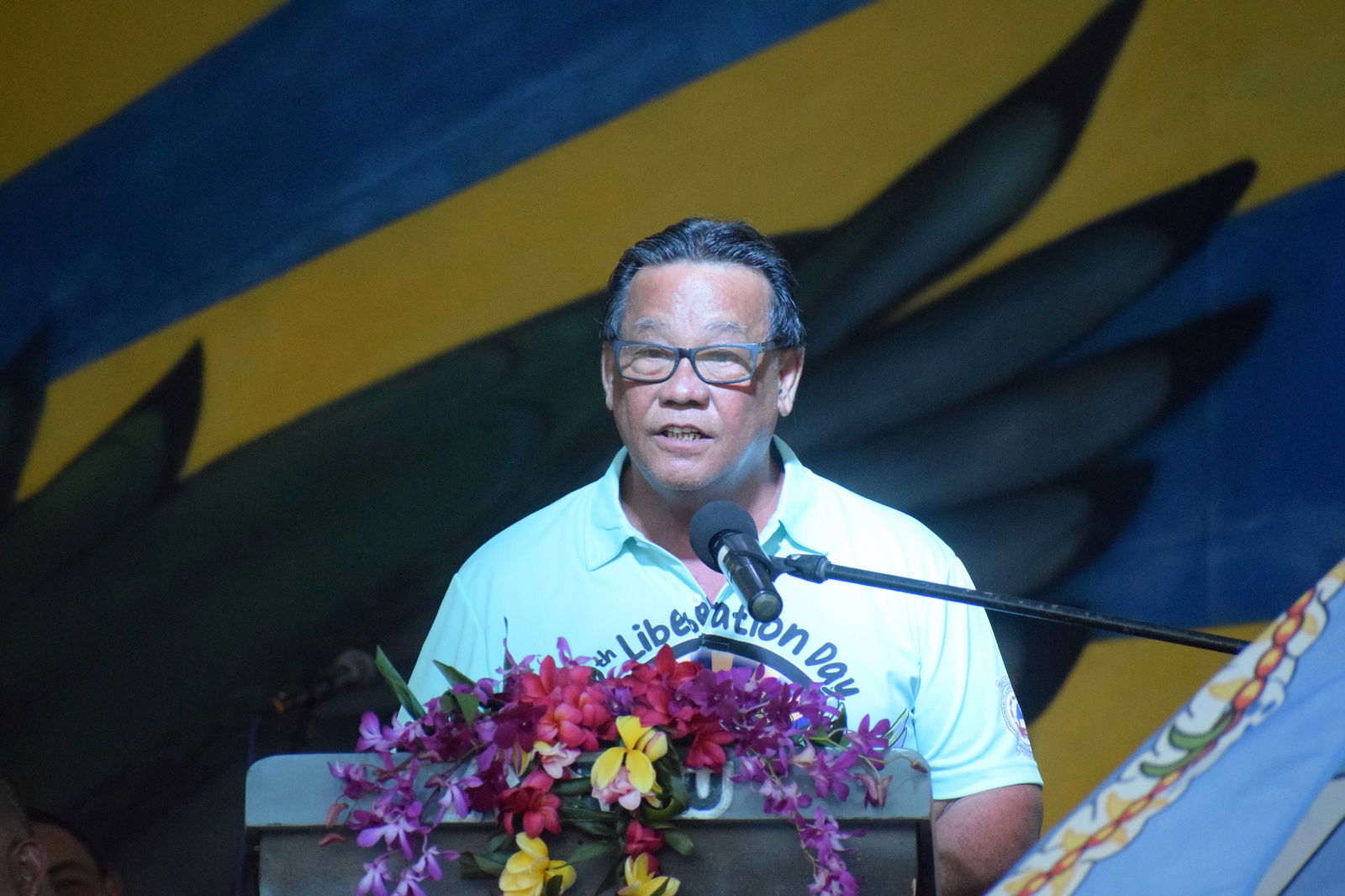 Saipan Mayor Ramon Blas “RB” Camacho delivers his remarks during the kickoff of the Liberation Day festivities at the Civic Center on Thursday, June 12, 2025.Photo by Emmanuel T. Erediano