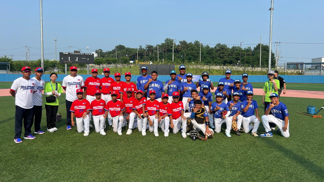 CNMI and Philippine players pose for a group photo after their game in the 2025 Little League Asia-Pacific & Middle East Regional Tournament at the Hwaseung Dream Park, South Korea on Saturday.Contributed photo