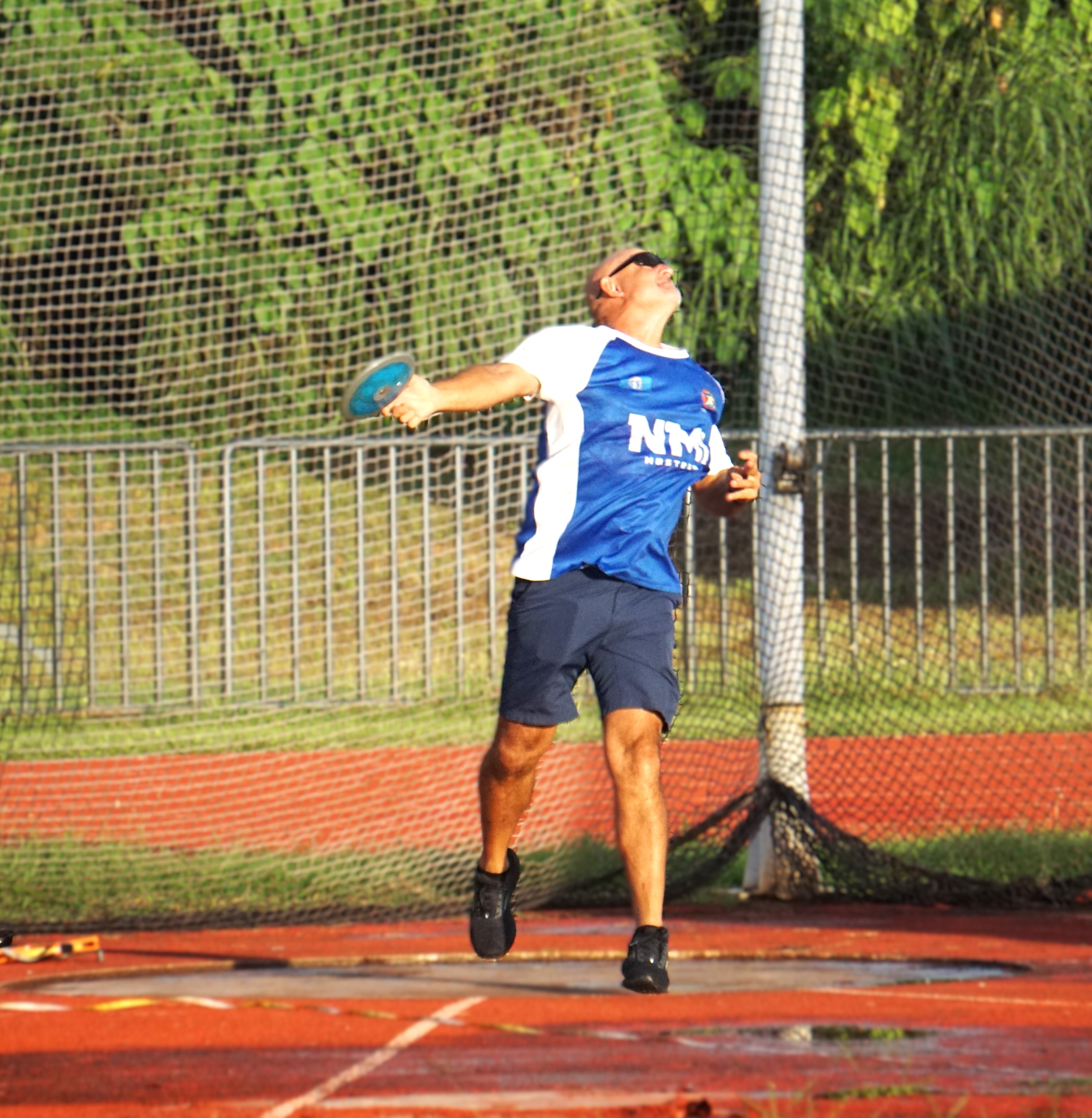 Nick Gross makes a throw during the discus event on Day 2 of the Northern Marianas Masters Athletics Championships at the Oleai Sports Complex on Friday.Photo by James F. Sablan Jr.