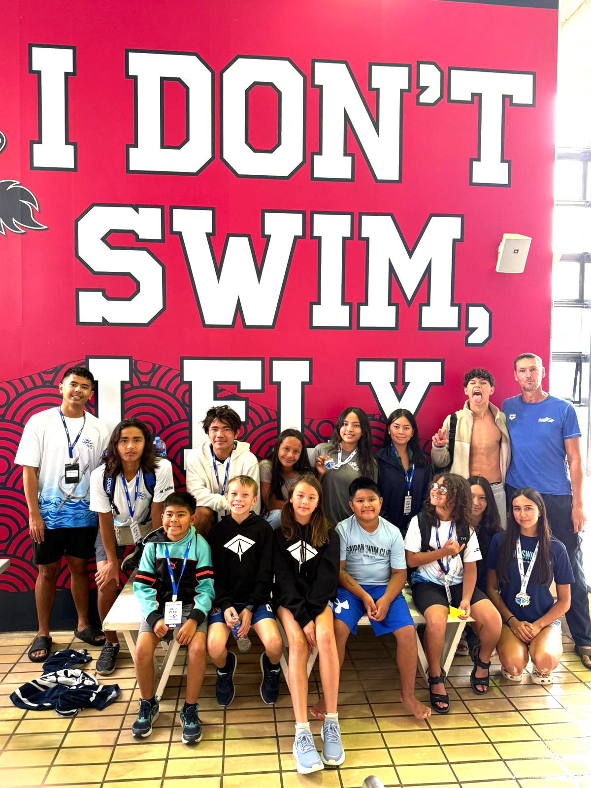 The Saipan Swim Club team members pose for a group photo before competing at the ONYX Stingray Last Last Splash in Hong Kong. The event was held from May 23 to 25, 2025.Contributed photo