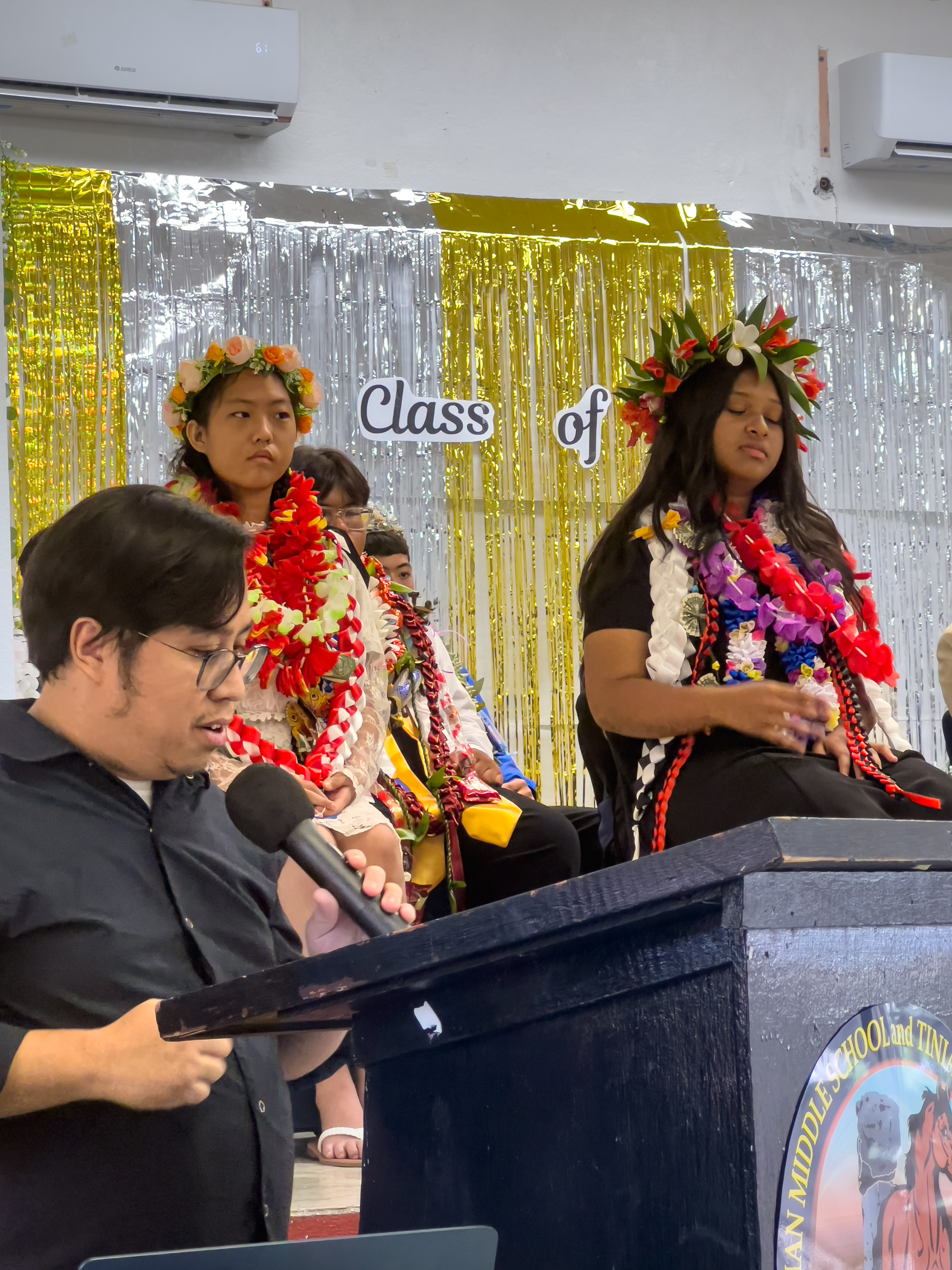 Tinian Middle School Vice Principal Edward Hofschneider delivers his remarks.