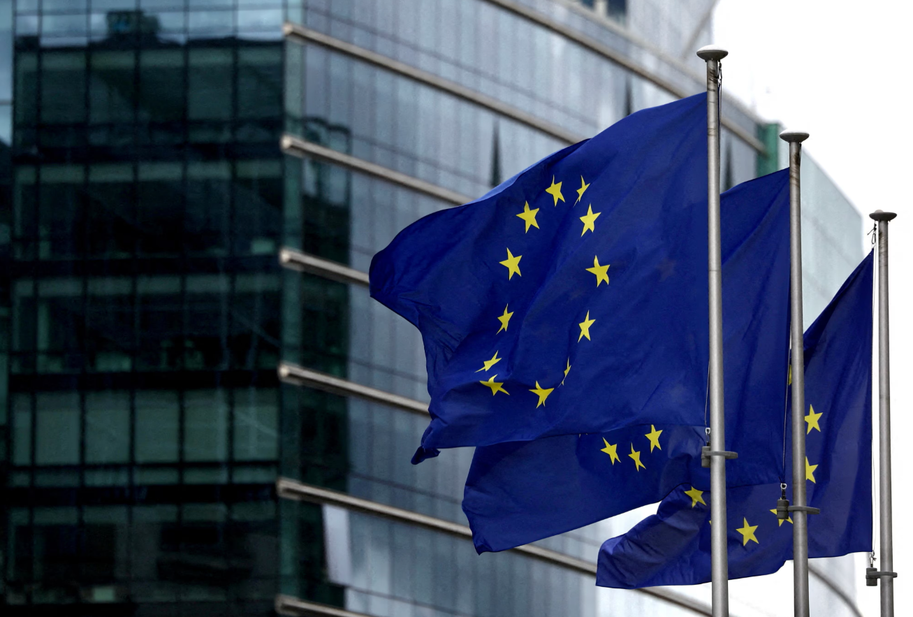 European flags fly outside the European Commission headquarters in Brussels, Belgium, Sept. 20, 2023.REUTERS