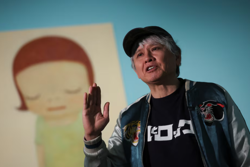 Japanese artist Yoshitomo Nara speaks during an interview at the largest European retrospective of his work at the Hayward Gallery in London, Britain, June 9, 2025.REUTERS