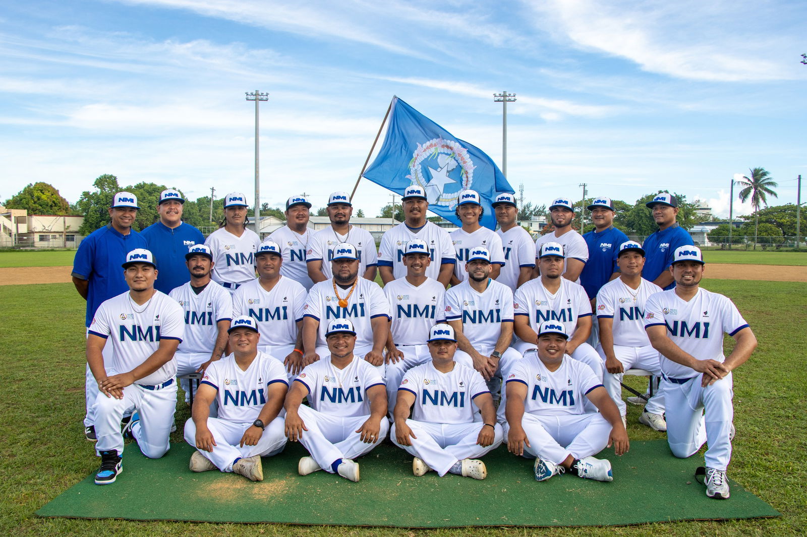 The NMI Baseball Team players pose for a photo before their opening game against Guam at the 2025 Pacific Mini Games in Koror, Palau on Wednesday.NMSA photo