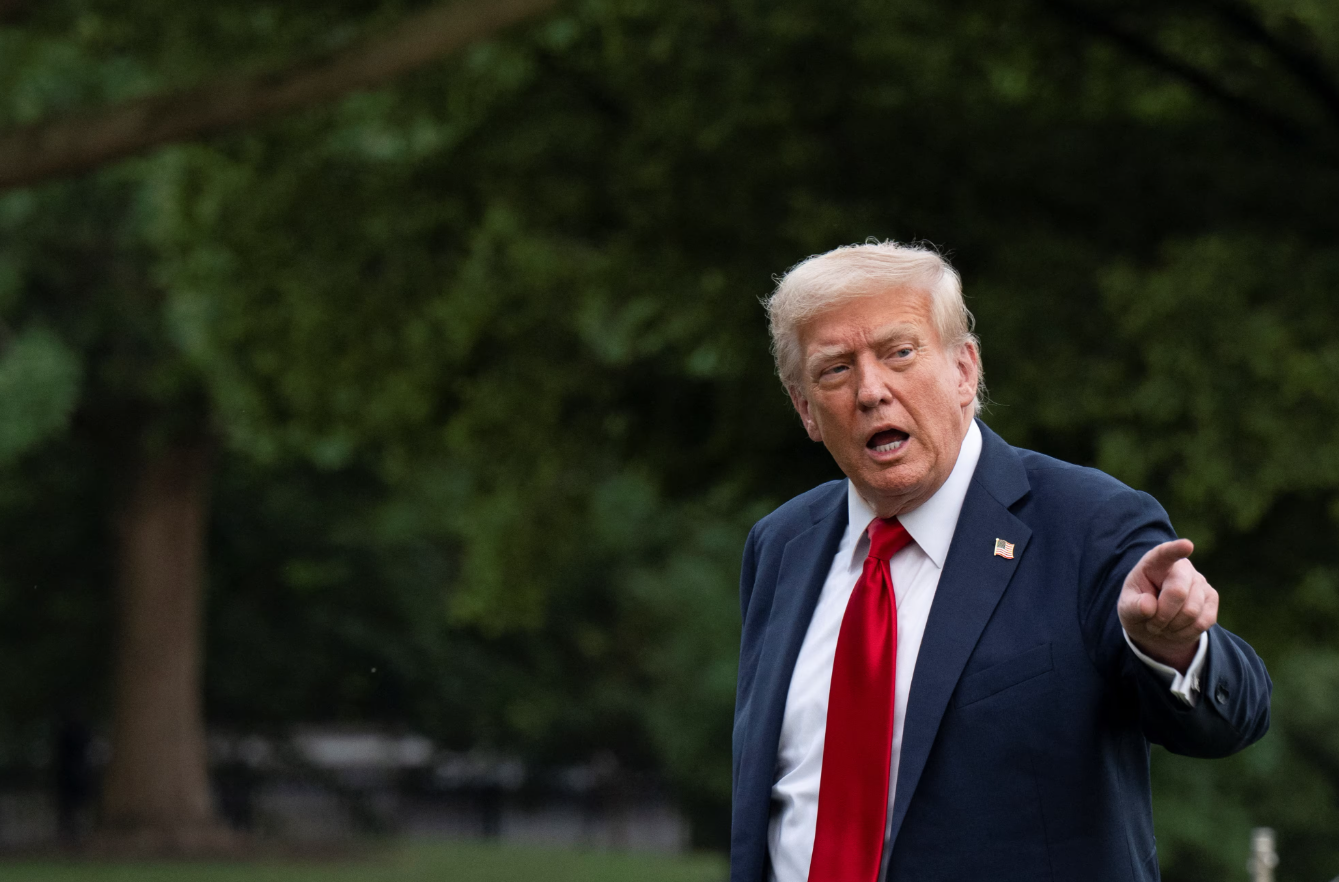 President Donald Trump speaks to the press as he arrives at the White House in Washington, D.C., July 13, 2025.REUTERS