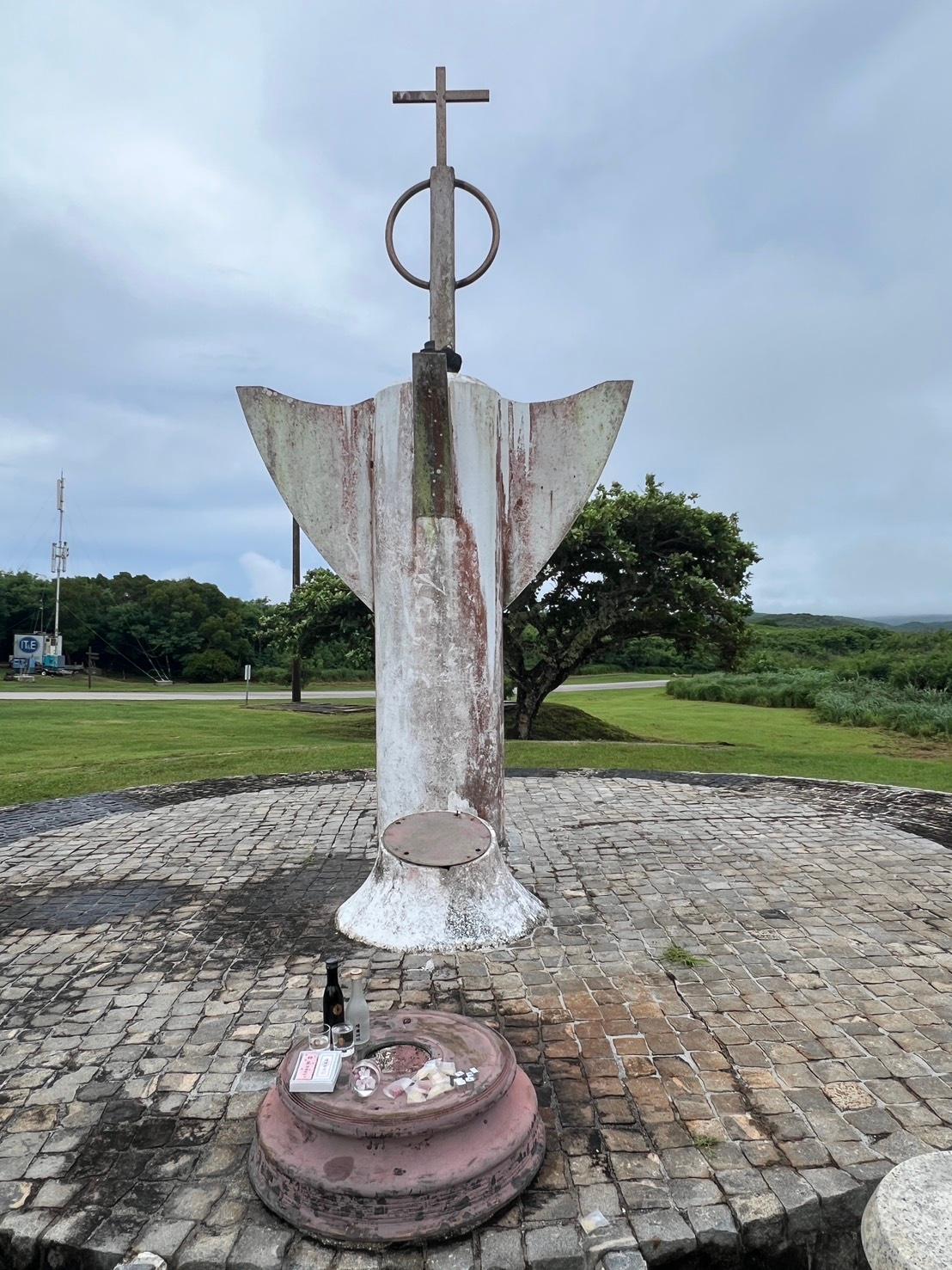 The peace memorial at Suicide Cliff in Marpi, Saipan, on July 21, 2025, sometime after a copper deity statue at the top of the memorial was stolen by thieves.