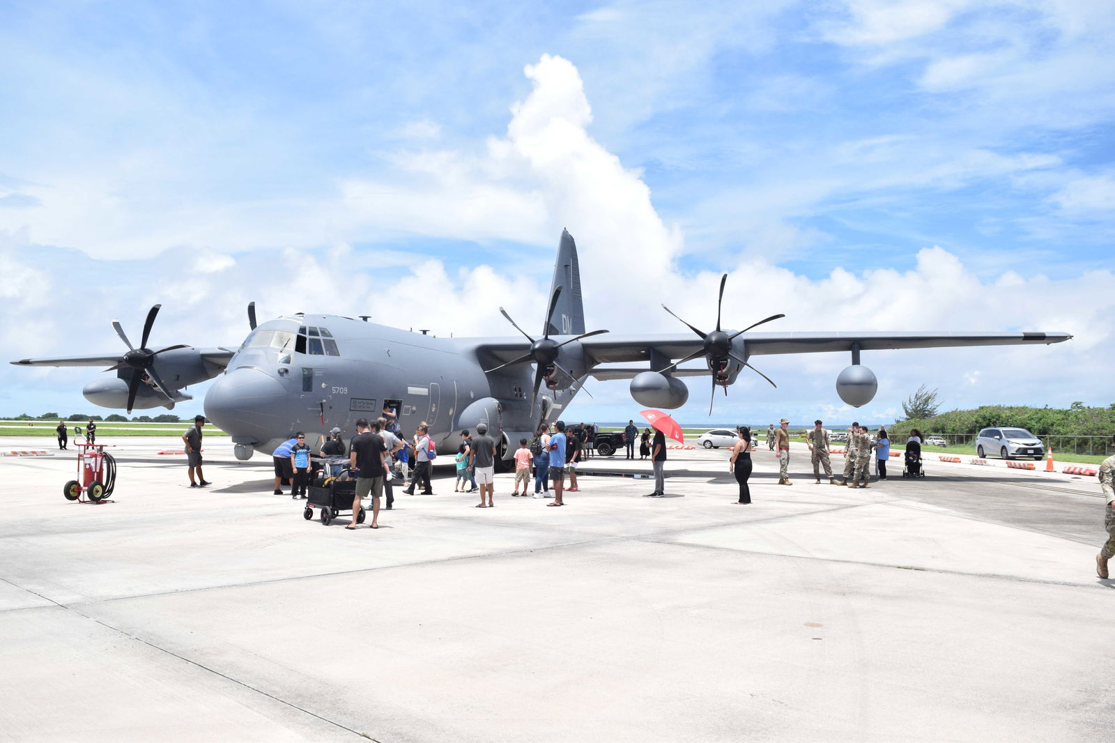 Members of the community are given the chance to board the C-130 on the tarmac of Francisco C. Ada/Saipan International Airport during Resolute Force Pacific 2025’s Community Day on Monday.Photos by Emmanuel T. Erediano