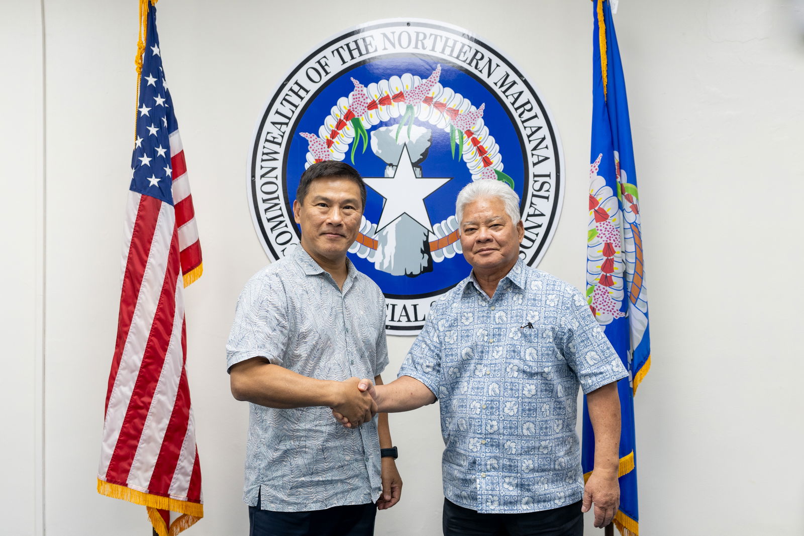 Gov. Arnold I. Palacios, right, with the director general of the Taipei Economic and Cultural Office in Guam, CP Liu.Office of the Governor photo