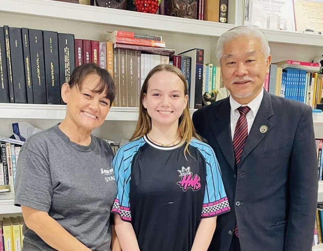 From left, Ramona T. Mengloi, her daughter Amber and EUCON President Dr. Christian Wei.EUCON photo