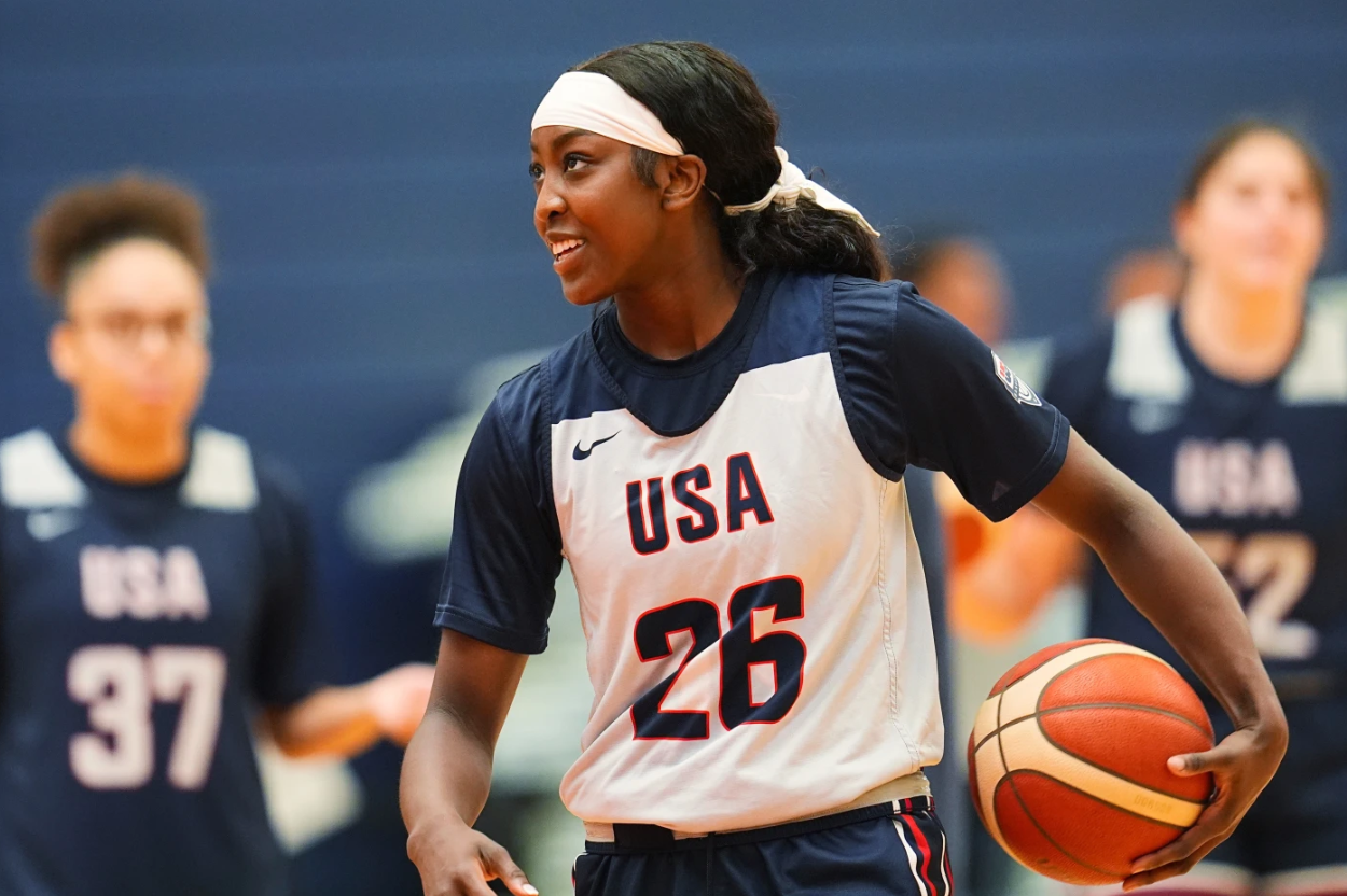 Guard Flau’jae Johnson warms up during practice at USA Basketball women’s Americup trials, June 18, 2025, at the USA Olympics training center in Colorado Springs, Colo.AP