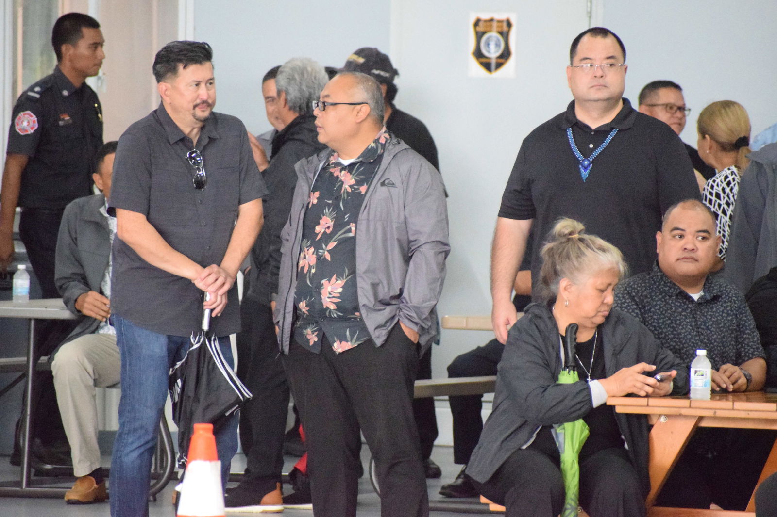 Former Rep. Edwin Propst, Rep. Blas Jonathan Attao and Speaker Edmund S. Villagomez at the hangar of Micronesian Air Cargo Services at the Francisco C. Ada/Saipan International Airport on Saturday.