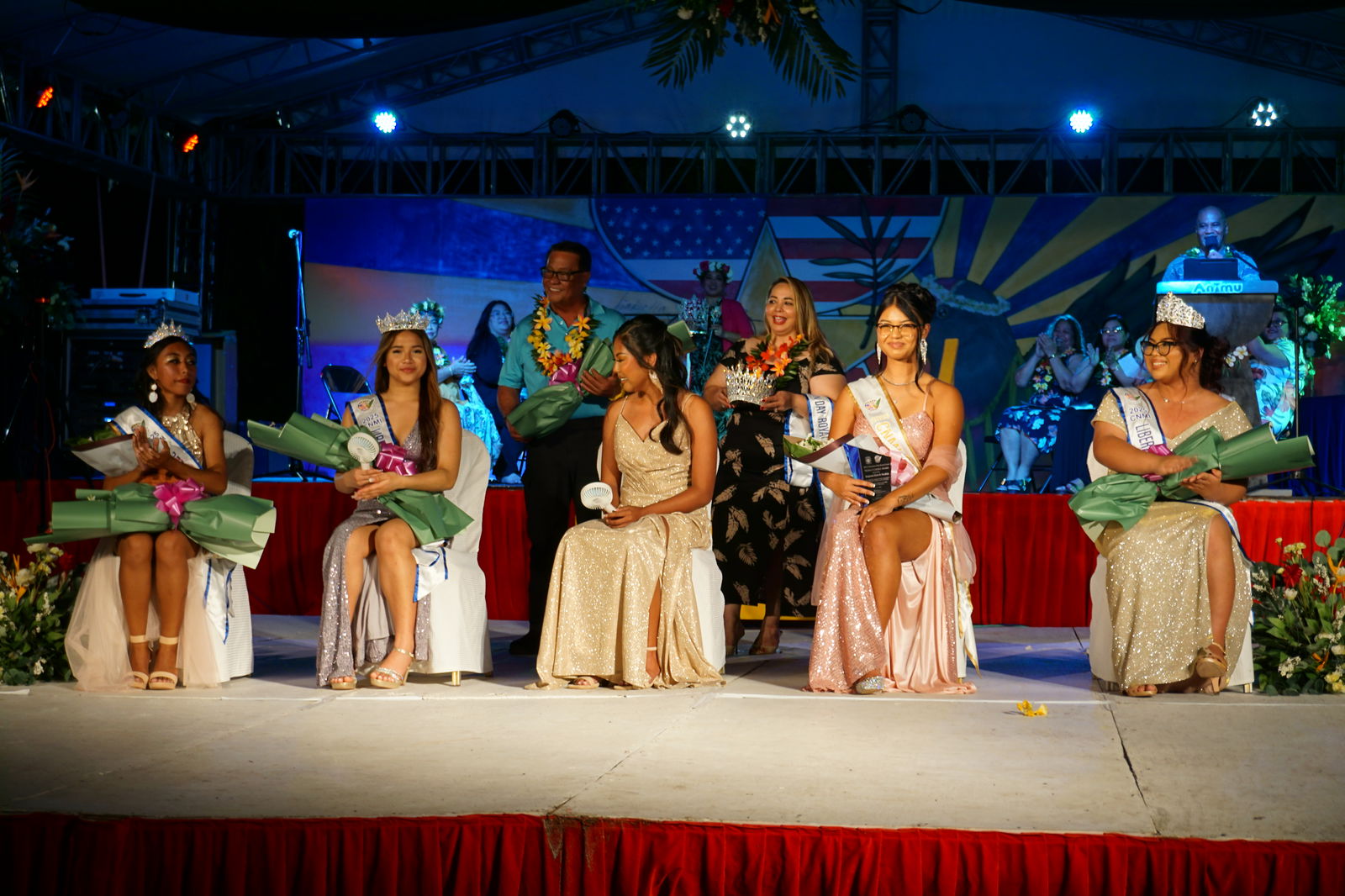 The 2025 Liberation Day Royal Court members, from left, Debbiann Selepeo, Teresita Diaz, Pritzel Carreon, Kaypeonie Mendiola, and Aunika Camacho.