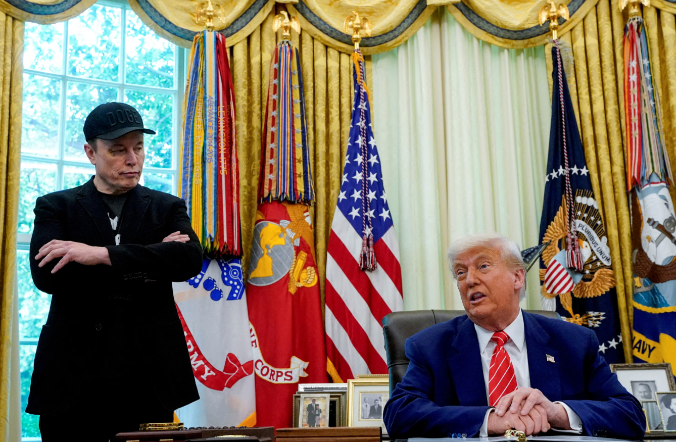 President Donald Trump and Elon Musk attend a press conference in the Oval Office of the White House in Washington, D.C., May 30, 2025.REUTERS