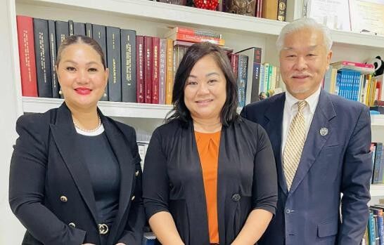 Yvette R. Sablan, center, with Sen. Corina Magofna, left, and EUCON President Dr. Christian Wei.EUCON photo