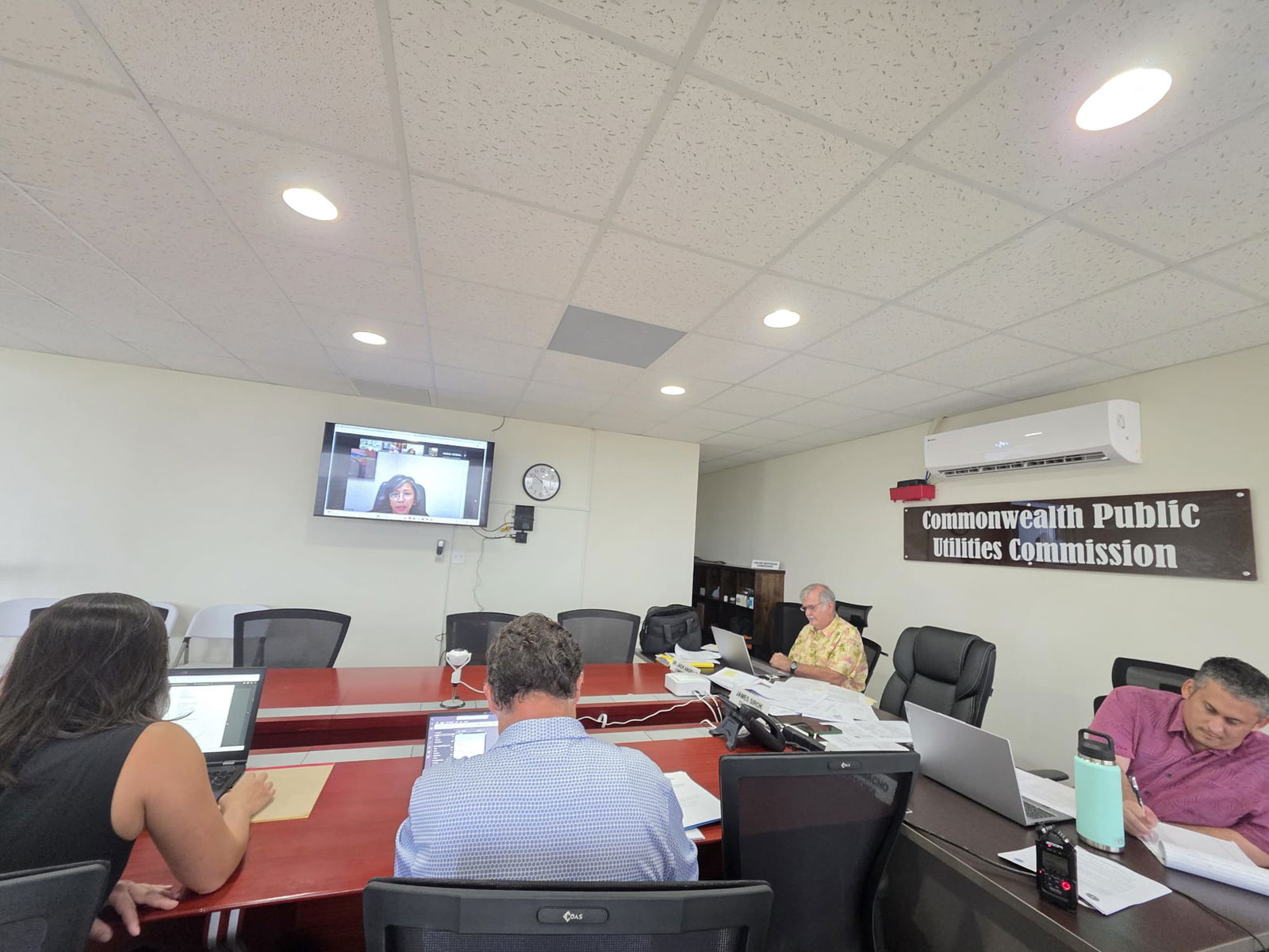 House Floor Leader Marissa Flores speaks via video conference at a Commonwealth Public Utilities Commission meeting on Friday.Photo by Bryan Manabat